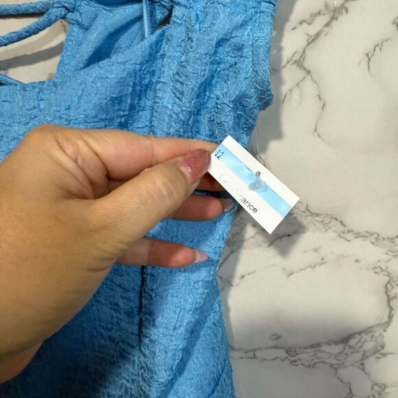 NEW ASTR The Label Crinkle Shoulder Midi Dress Blue Size XL - Picture 7 of 12